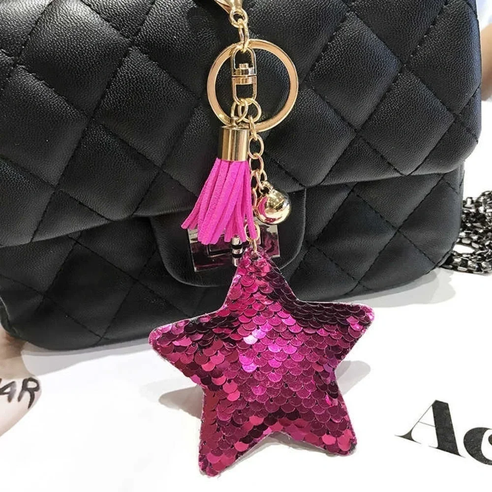 *SAIGE* Pink Sequin Star Pendant Car Keychain